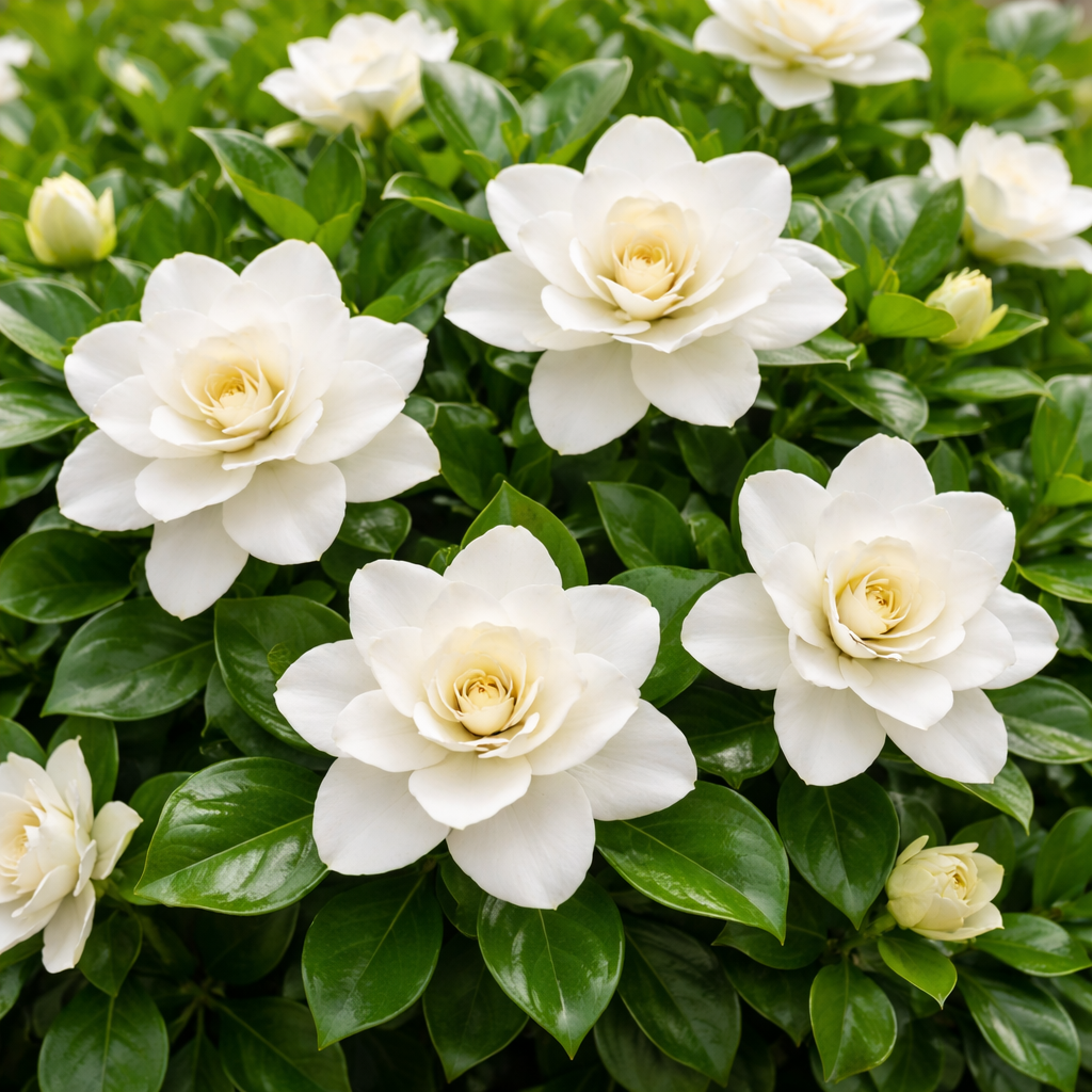 White flowers with green leaves on a bush