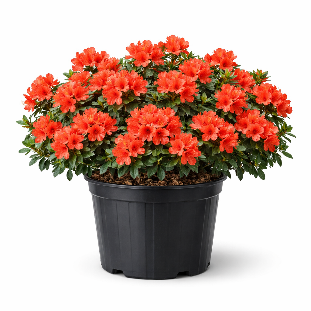 Potted plant with red flowers on a white background