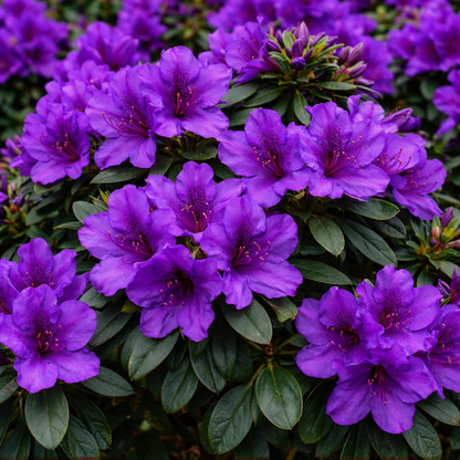 Green shrub with purple flowers