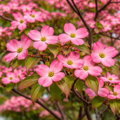 Close-up of pink flowers on a tree branch with a blurred background