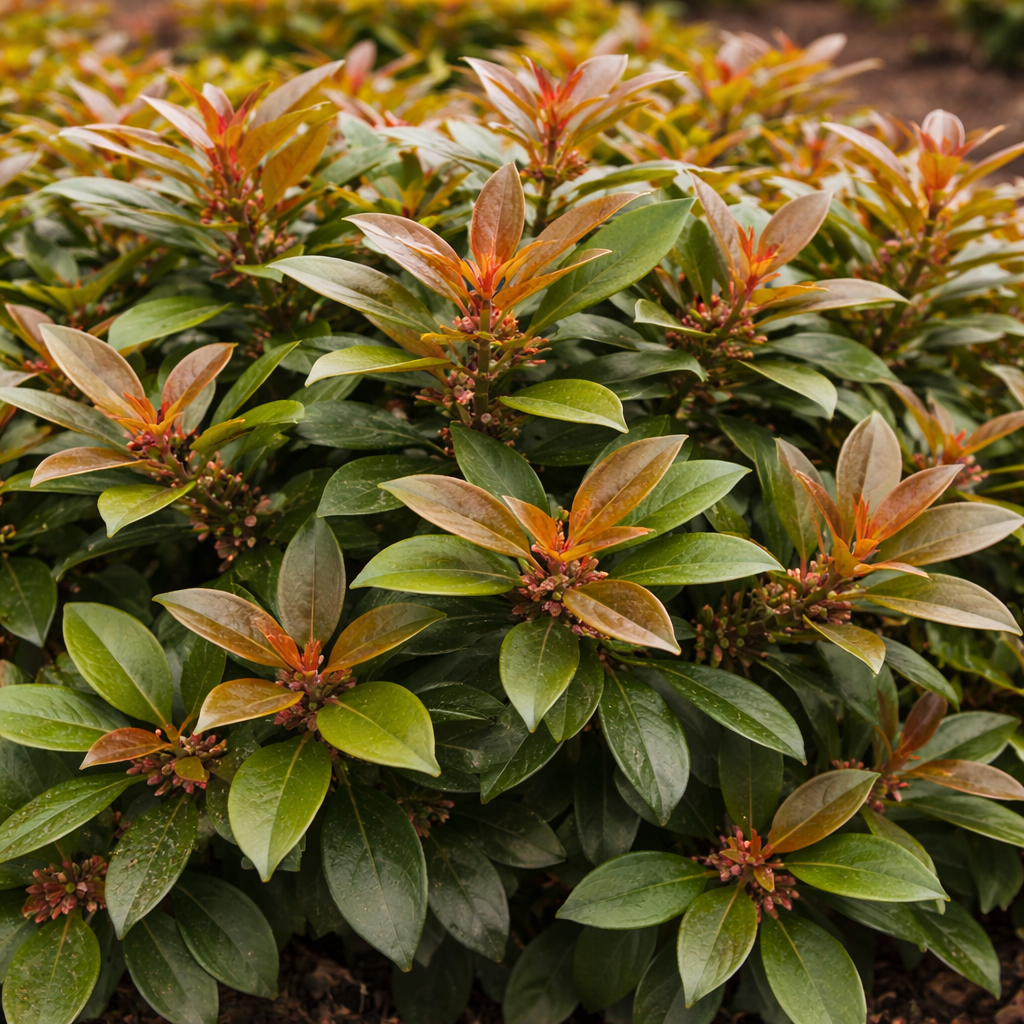 Close-up of a bush with green and brown leaves