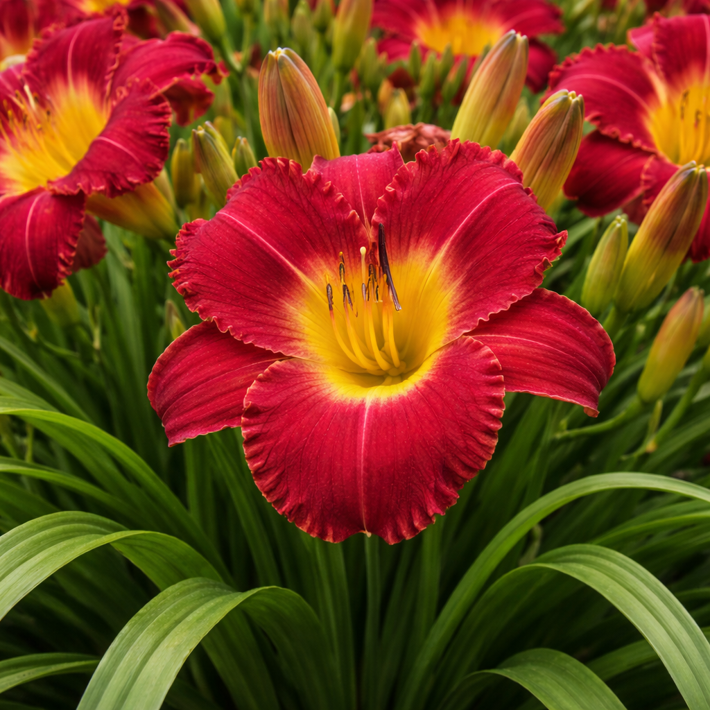 Close-up of a red and yellow flower with green leaves in the background