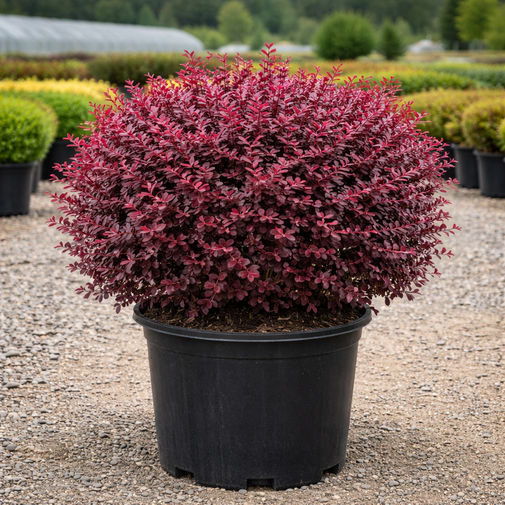 Red plant in 3 gallon grower's pot