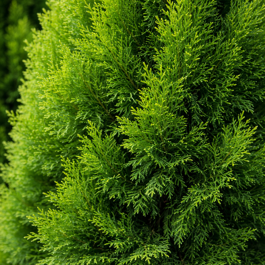Close-up of a dense green shrub with intricate leaf patterns