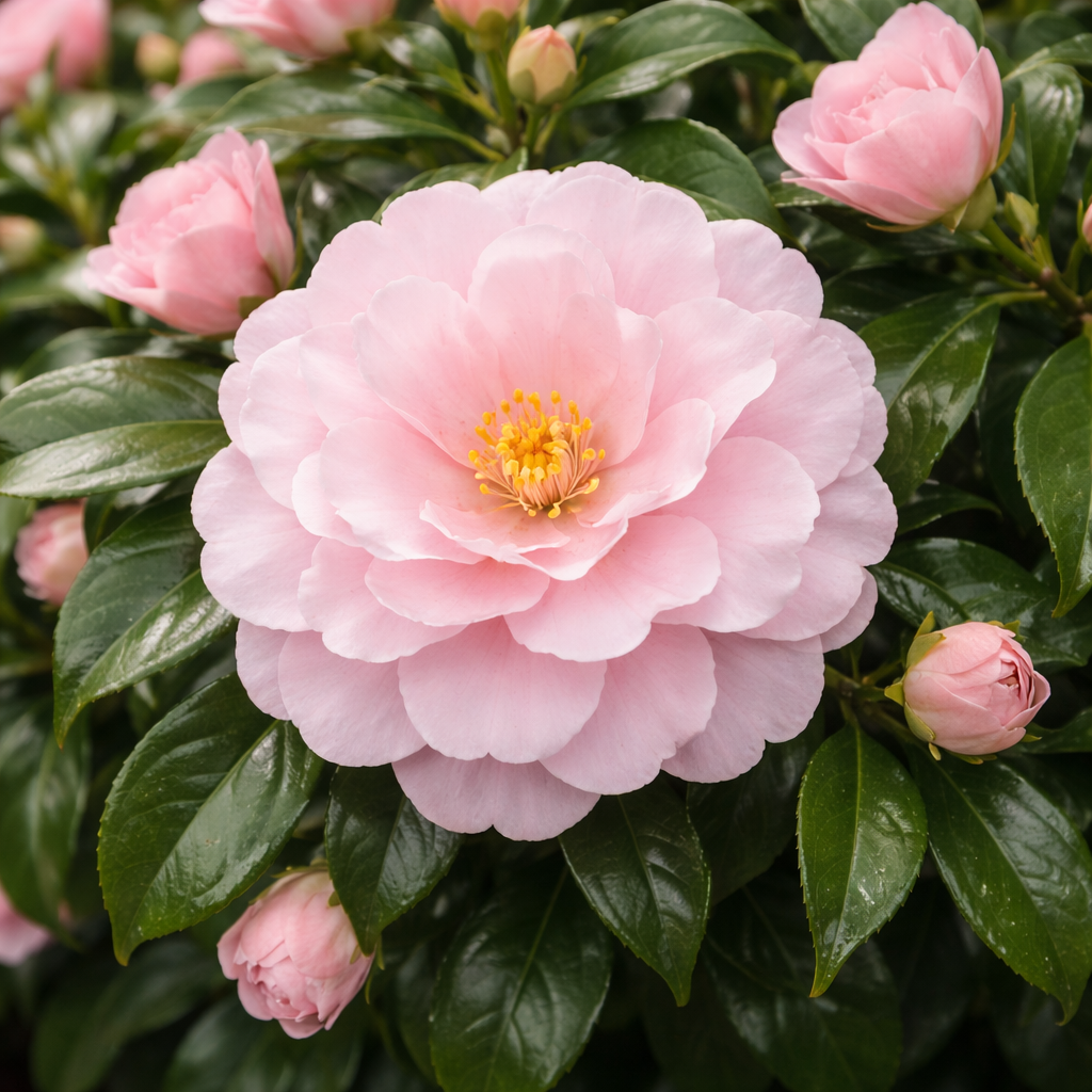 Close-up of a pink flower with green leaves in the background