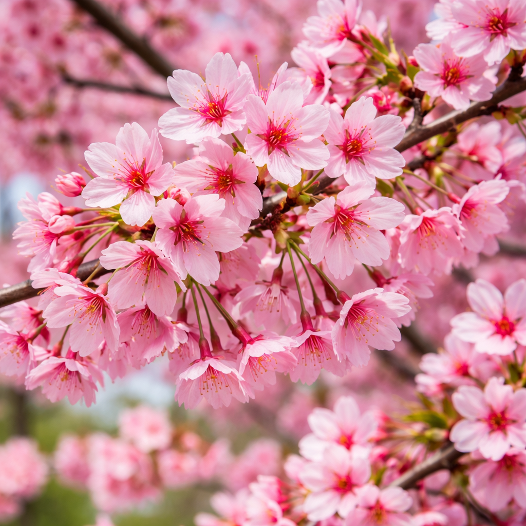 Close-up of pink cherry blossoms with a blurred background
