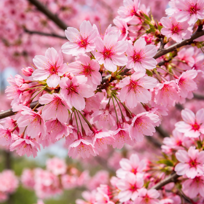 Close-up of pink cherry blossoms with a blurred background