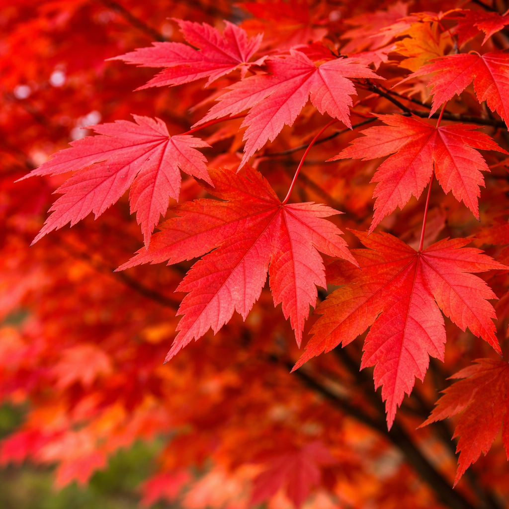 Close-up of vibrant red maple leaves