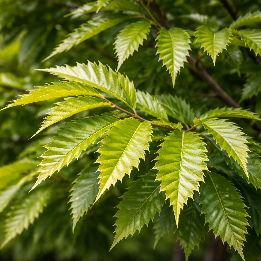 Close-up of green leaves on a tree branch