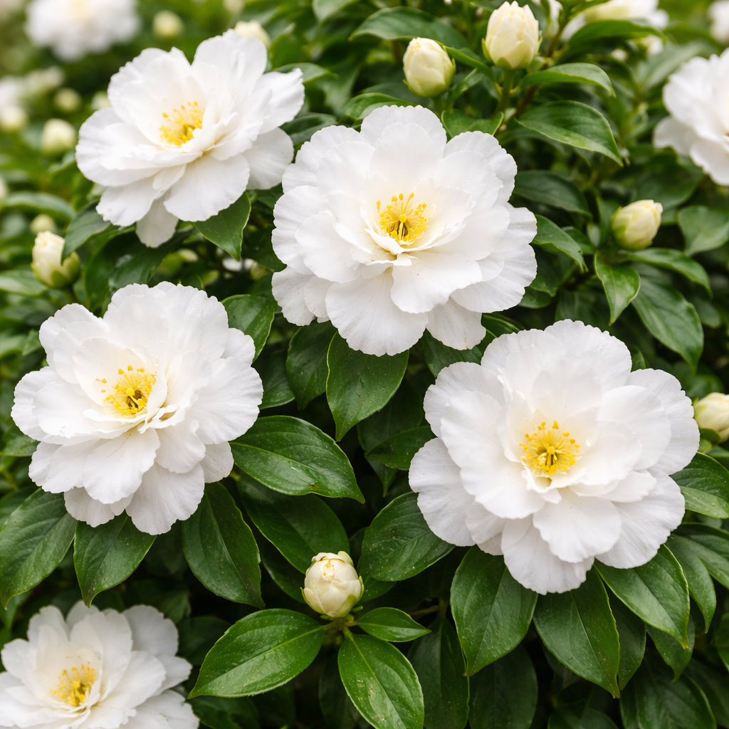 Close-up of white flowers with green leaves