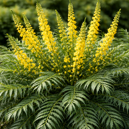 Yellow flowering plant with green leaves against a blurred natural background