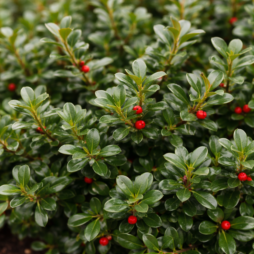 Green bush with red berries