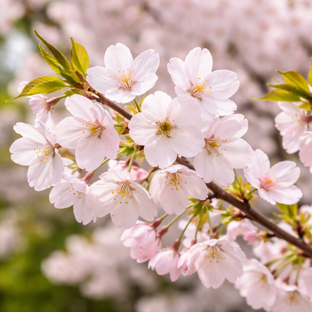 Close-up of cherry blossom flowers with a blurred background